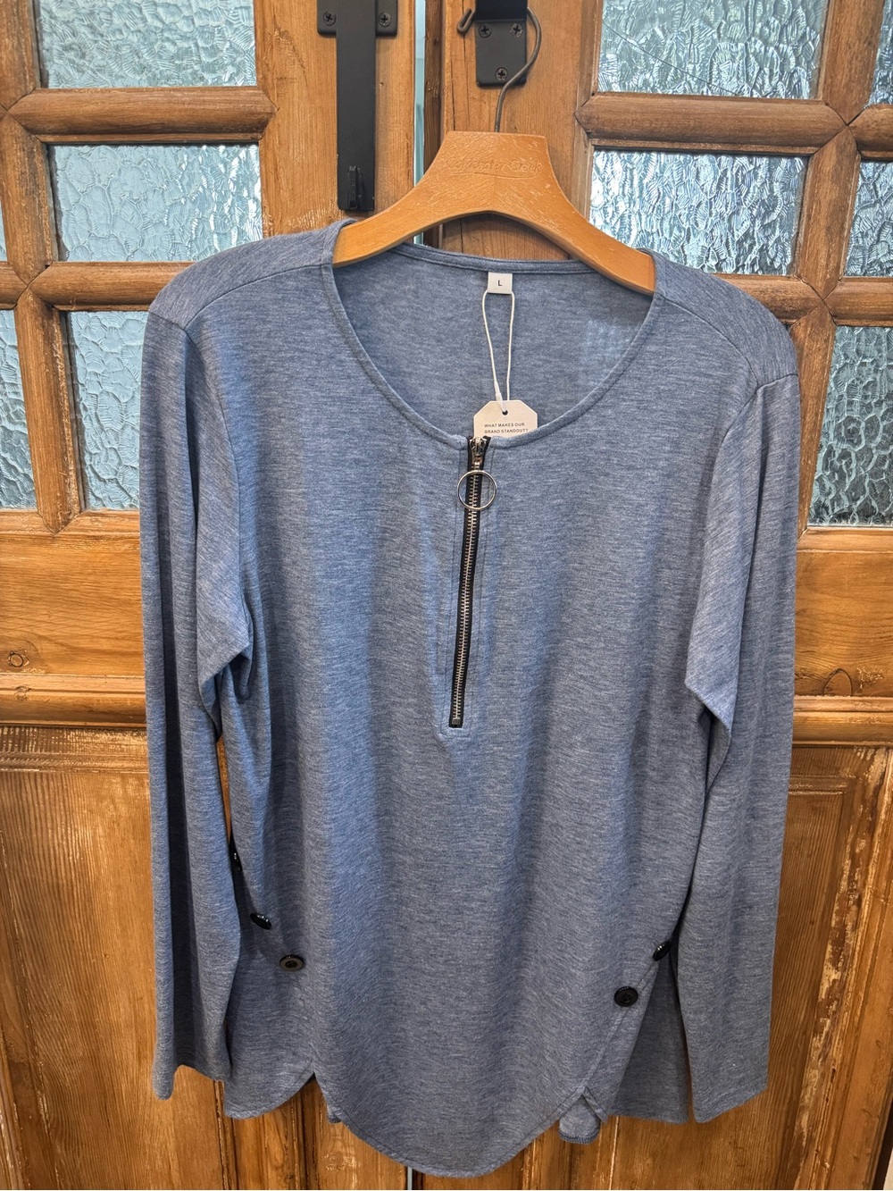 Lightweight Blue Long Sleeve Top with Front Zip